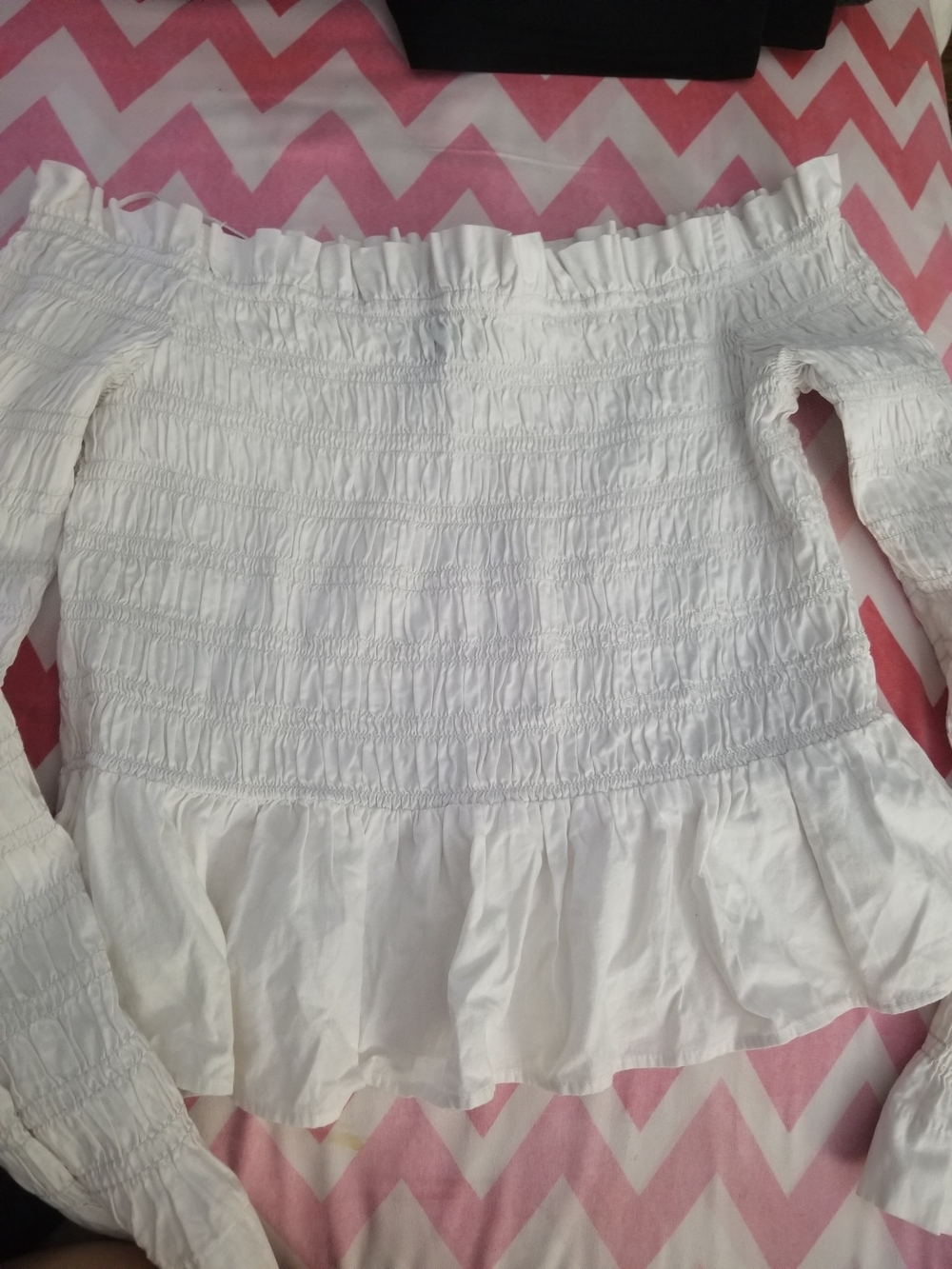 H&M White Smocked Off-Shoulder Top